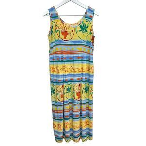 Vintage Jams World Janice Dress Dance Man Sleeveless Midi Tropical Small